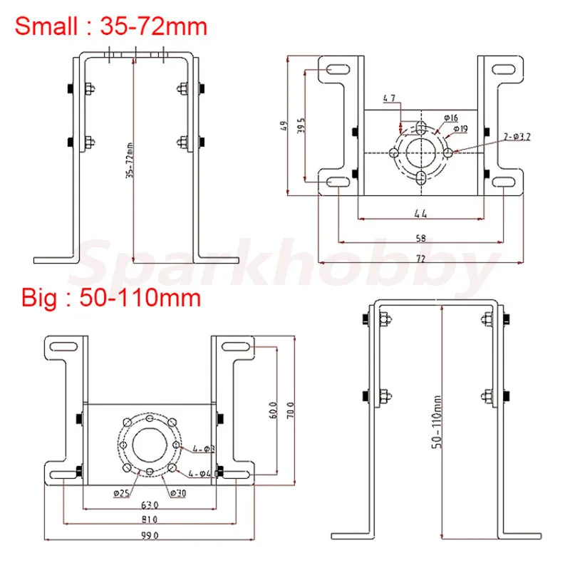 1PC 35-72mm/50-110mm Removable Metal Motor Bracket Adjustable Motor Base Mounting Frame Holder For FPV Motor Quadcopter DIY part