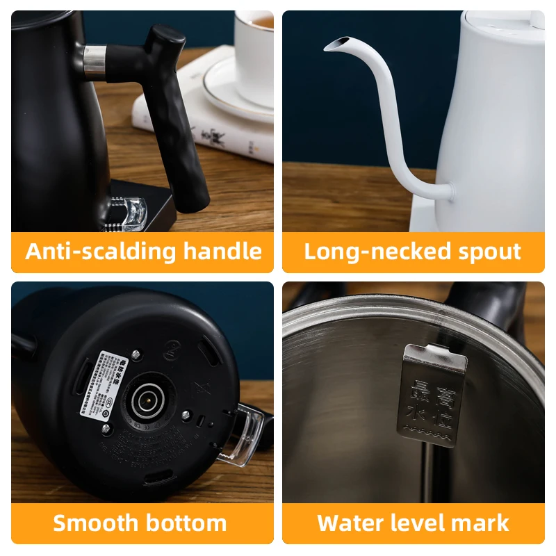 Chaleira elétrica Gooseneck, Hand Brewed Coffee Pot, Bule doméstico, Quick Ferva Água, 304 Stainless Steel Linner, 1.0L, 220V