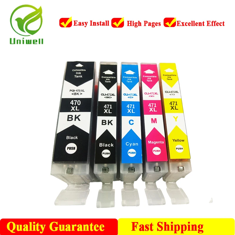 Uniwell PGI-470XL CLI-471XL Replacement Ink cartridge For Canon PGI470 CLI471 Printer  MG5740 MG6840 MG9040 TS5040 TS6040