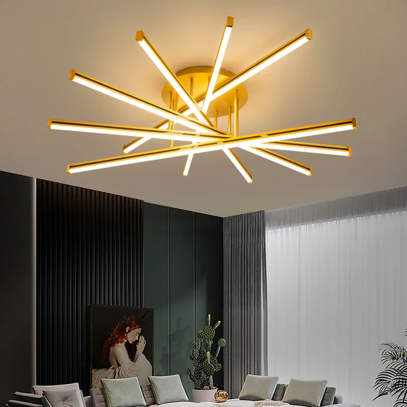 

Nordic Living Room Ceiling Lamp Modern Minimalist Golden Creative Line Dining Room Lighting LED Bedroom Ceiling Light Fixtures