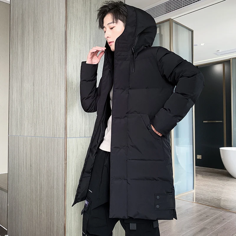 New Winter Men\'S Medium And Long Korean Fashion Hooded Down Cotton Clothes Casual Coat Thickened WarmTop Gentleman Young