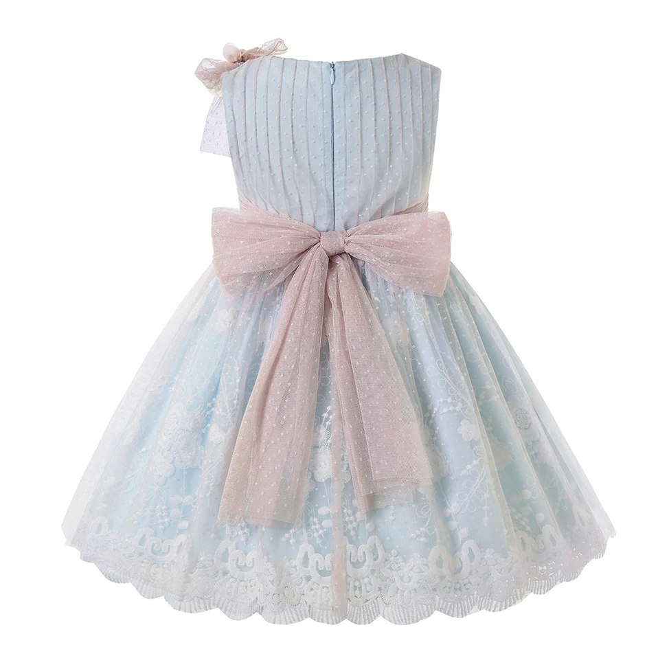 Pettigirl Elegant Spring Dresses for Children Kids Girls Blue Lace Party Holiday Dresses Size 2 3 4 5678 10 12Y Toddler Clothes