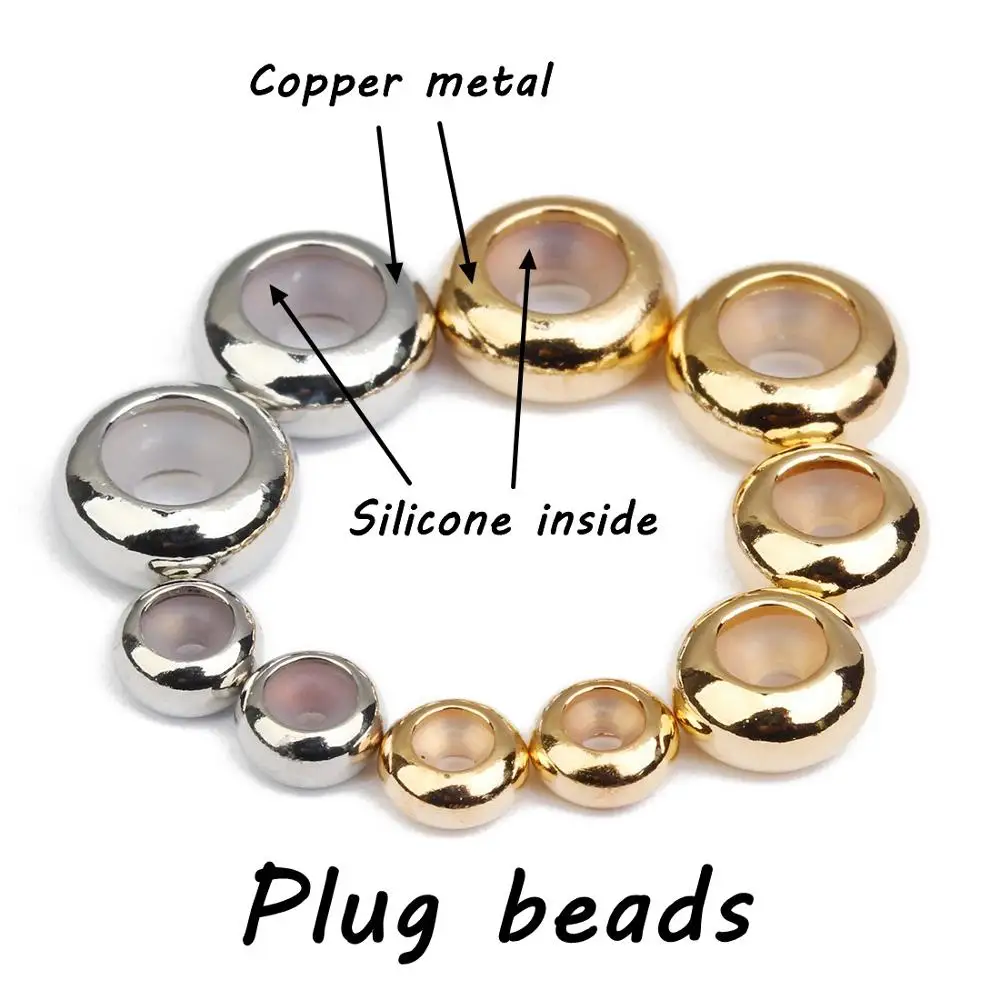 20pcs Rondelle 6mm 8mm 10mm Copper Metal & Silicone Inside Loose Plug Lock Stopper Spacer Beads For Jewelry Making