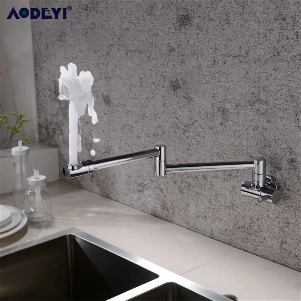 Wall Mounted Kitchen Faucets Brass Pot Filler Taps Swivel Folding Retractable Rotary Stretch Basin Faucet Sink Tap