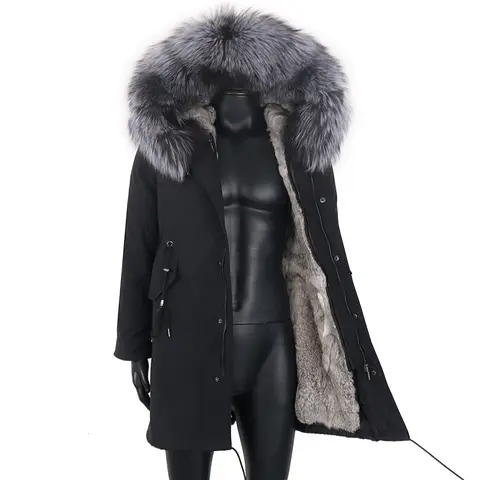 Men Fur Parkas Men Natural Raccoon fur Jacket Winter Fashion Warm Real Rabbit Fur Liner Coat