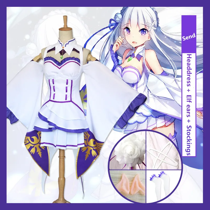 

Emilia Dress Anime Re Zero Cosplay Sets Wig Women Cosplay Dress Emilia Cosplay costume Party Halloween Party Dress