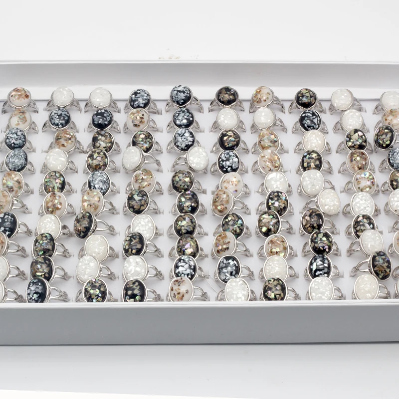 20pcs Brand NEW Oval Natural Shell Rings For Women Unique Jewelry Wholesale Stone Rings
