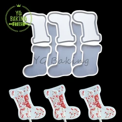 New Christmas Socks Design Silicone Lollipop Mold Epoxy Resin Candy Cake Mould Cake Decorating Tools Kitchen Bakeware