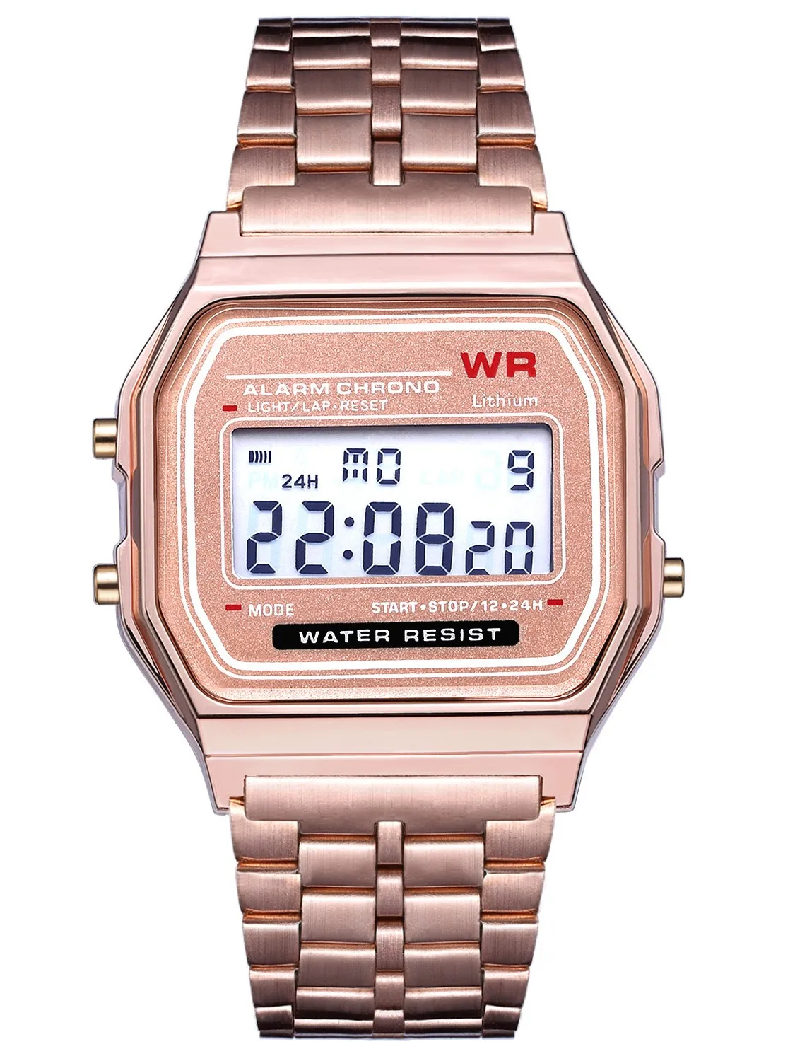 Montre électronique LED de luxe pour femmes et hommes, en acier inoxydable doré, cadran carré F91, lumineux, à la mode, à Quartz pour enfants