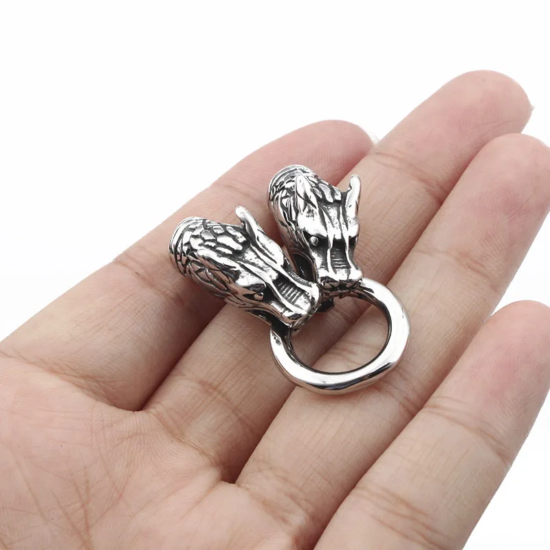 1set Stainless Steel Dragon Head Bracelet Connector Clasps For 6mm Round Leather Cord Bracelet End Jewelry Accessories