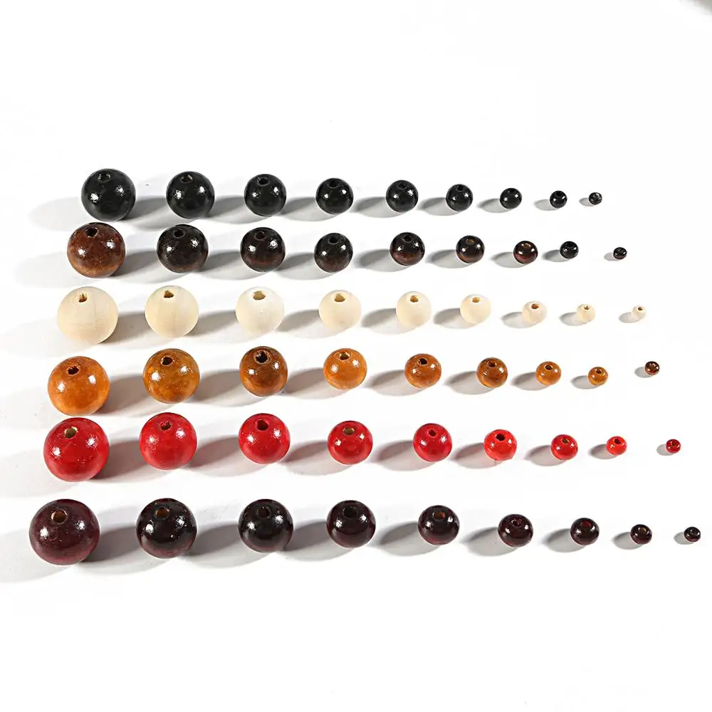 20-100Pcs/lot 4 6 8 10 12 14 16 18 20mm Natural Wood Beads Black Brown Red Round Ball Spacer Loose Beads for DIY Jewelry Making