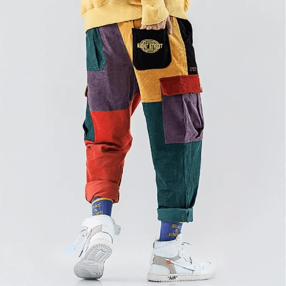 ATSUNSET  Color Stitching Cargo Pants Pocket Casual Streetwear Harajuku Sweatpants Male Hip Hop Trousers