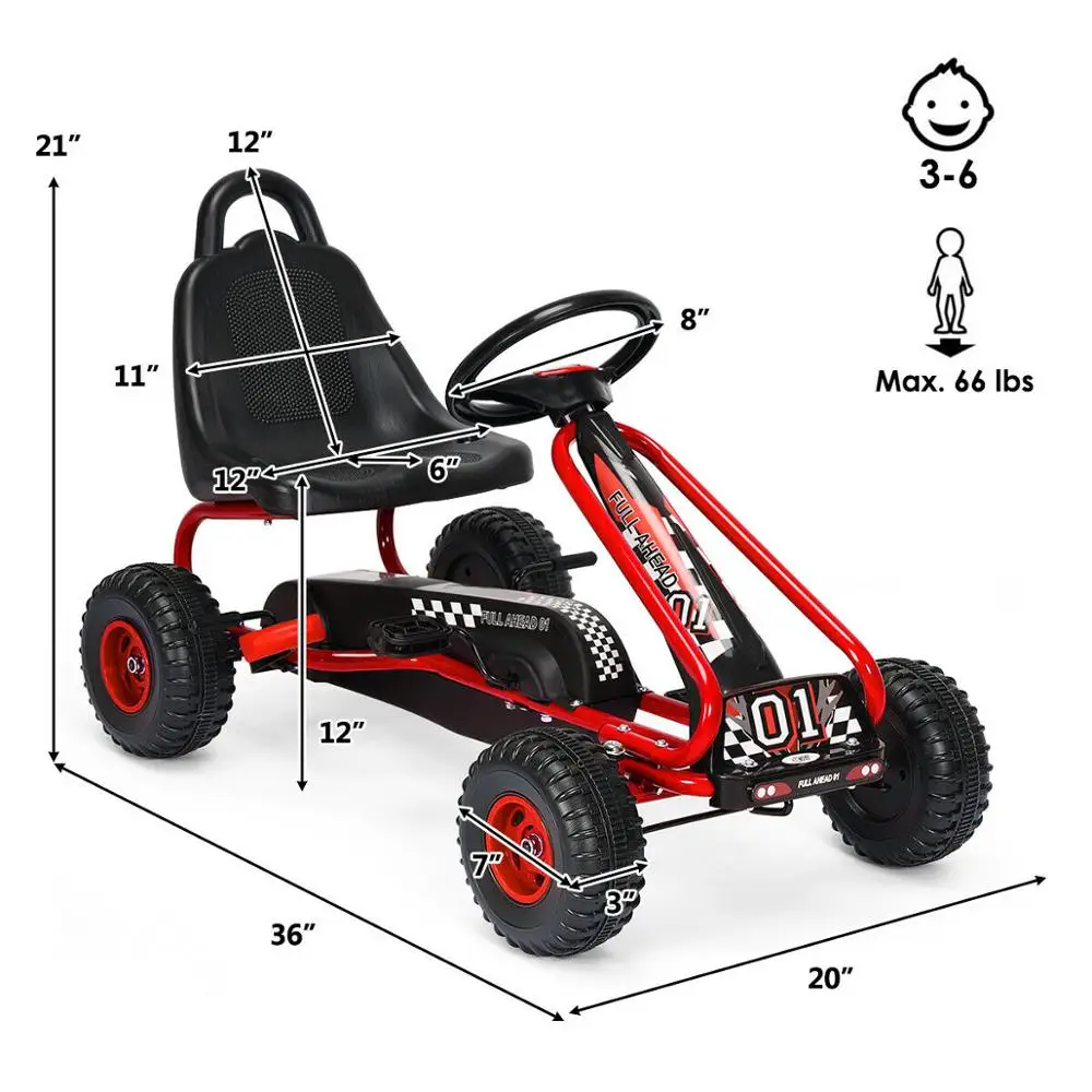 Kinder Pedal Go-Kart 4 Rad Fahrt Auf Spielzeug w/Einstellbare Sitz & Handbremse