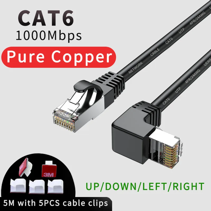 Cat6 Ethernet Calbe 90 Degree Rightangle White RJ45 Ethernet Cable Right Angle cat 6 Patch Cable High Speed Network Patch Cable