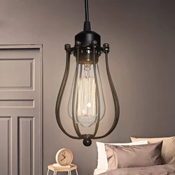 Retro Black Metal Wire Cage Loft Pendant Lamp Ceiling Light Shade Vintage Style Hanging Lighting E27 Base