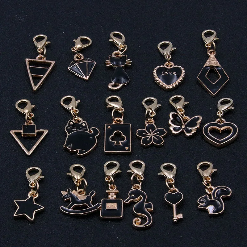 10Pcs Random Styles  Mix Size 5 Color  Charms Drop Oil  Lobster Clasp Alloy Metal KC Gold Bracelet For DIY  Jewelry Handmade