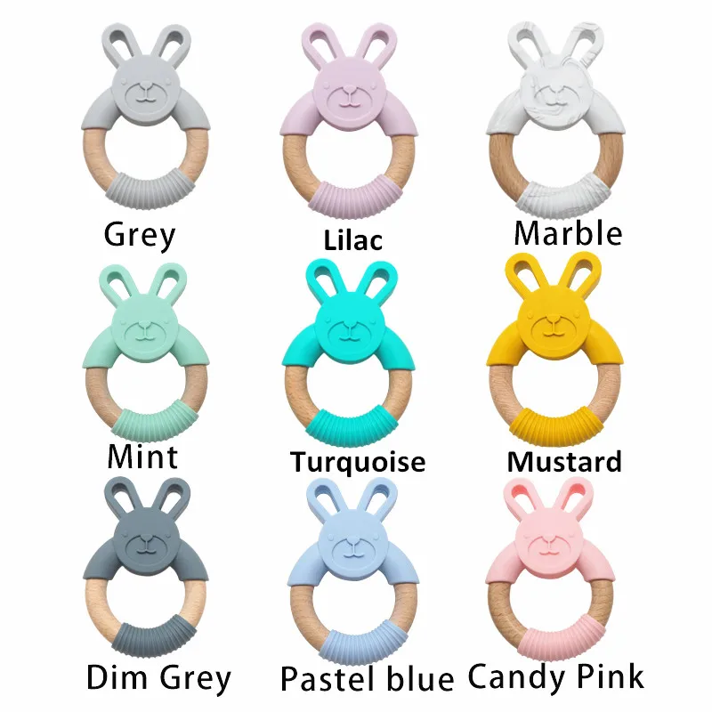 Chenkai 10PCS Rabbit Silicone Wooden Teether Baby Animal Teether For DIY Baby Nursing Chewing Teether Chain Pendant Necklace Toy