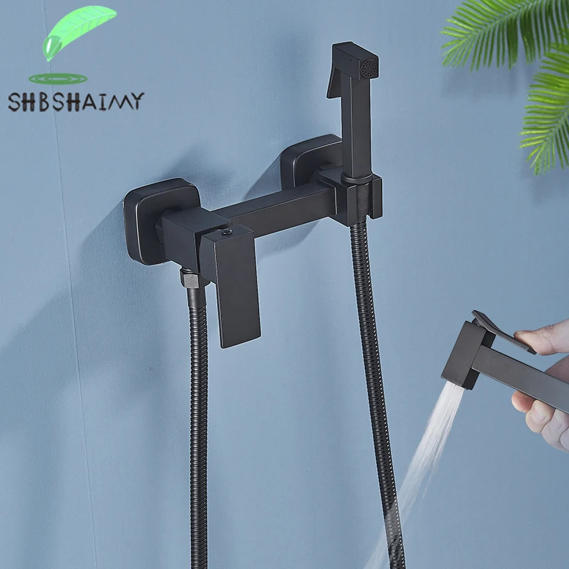 

Matte Black Brass Bathroom Bidet Faucets High Pressure Sprayer Shower Tap Bidet Toilet Washer Hot and Cold Water Mixers