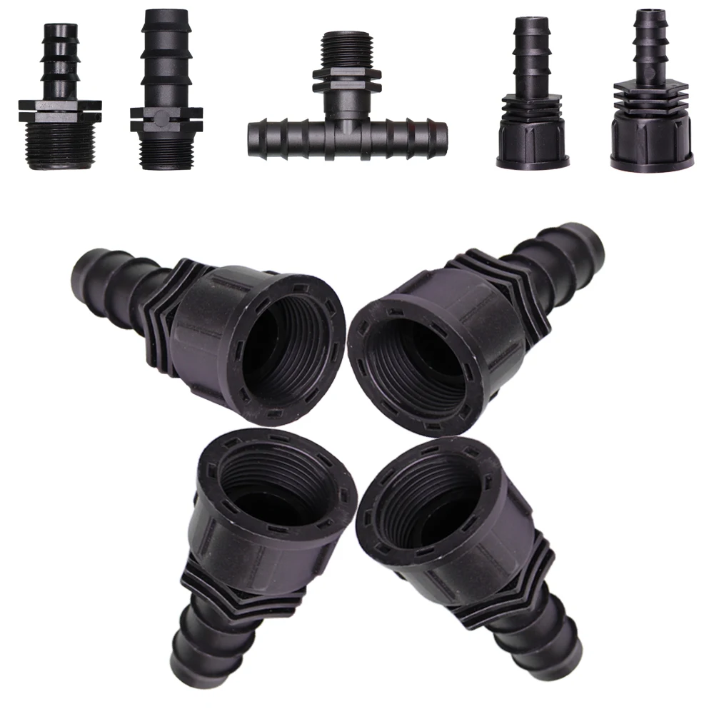 Conector de rosca a lengüeta, adaptador de tubería PE, juntas de manguera, accesorios de acoplamiento de riego por goteo de jardín, 16MM, 20mm,