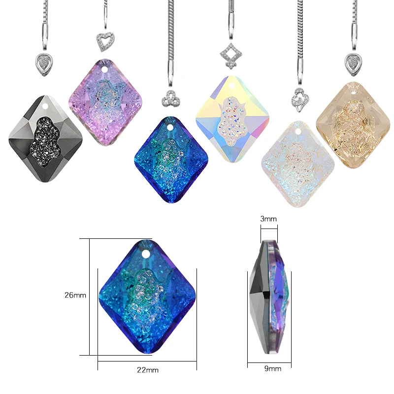 Beautiful Colorful Rhombus Shape K9 Glass Crystal Rhinestone necklace pedent Applique for Craft  Beads DIY Jewelry Decoration