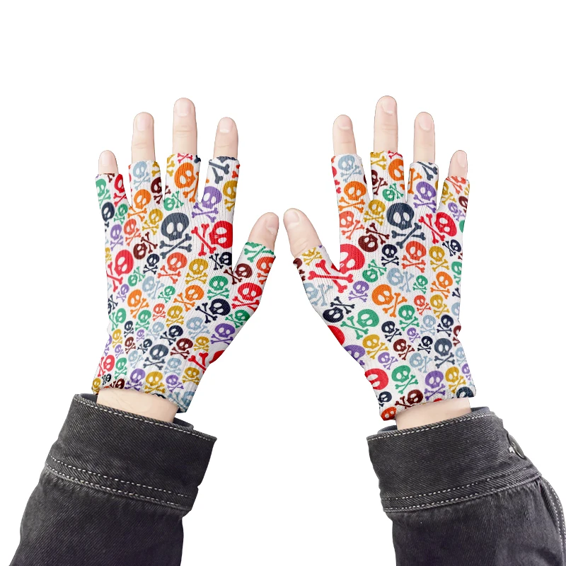 Gants sans doigts coupe-vent pour femmes, gants Hip Hop, impression tête de mort 3D, unisexe, hiver, écran tactile