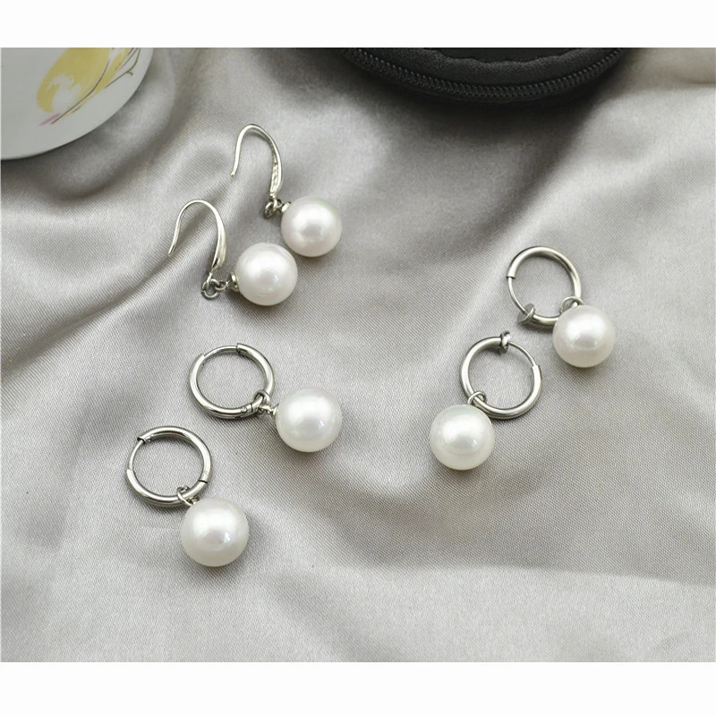 Dangle Earrings for Men Women Stainless Steel Shell Beads Without Piercing Clip ON Ear Fashion Jewelry Wholesale Hook Earrings