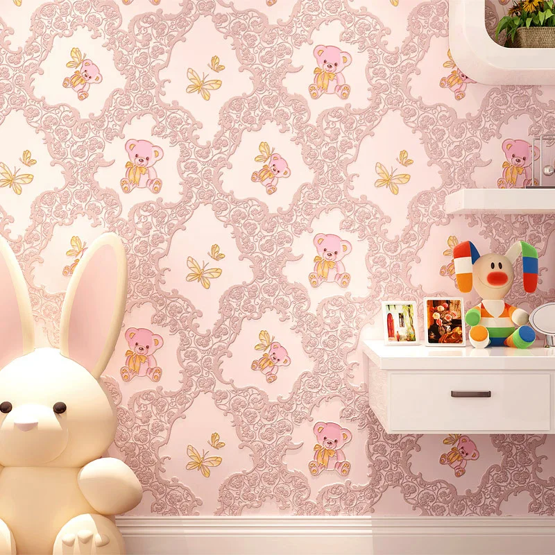 Wall decoration vinyl 3D three-dimensional relief cartoon bear self-adhesive wallpaper bedroom background wall room decoration