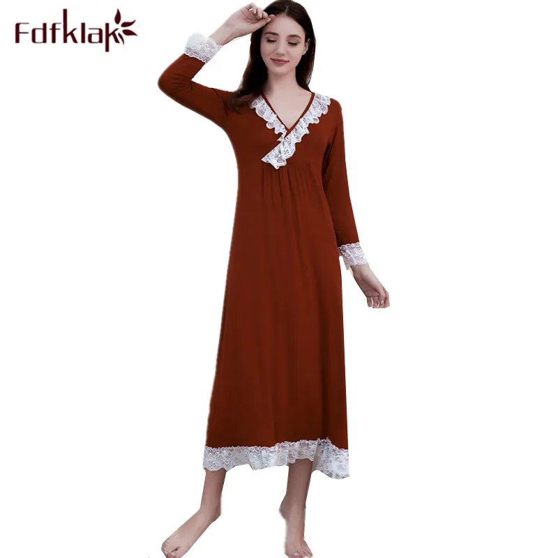 

Loose large size nightgowns women long sleeve cotton sleepwear night dress lace sweet nightgown long nightshirt female gown