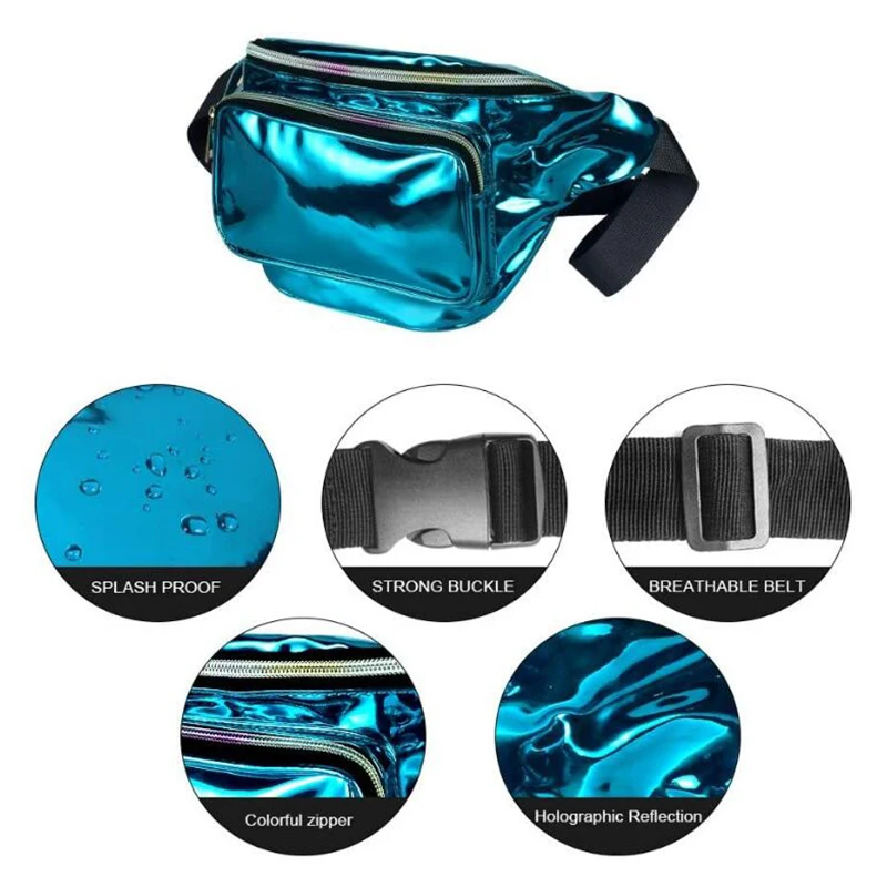 Geestock Fashion Waist Bag Women PVC Adjustable Fanny Pack Holographic Bag for Travel, Party, Hiking Running, Shopper Waist Pack