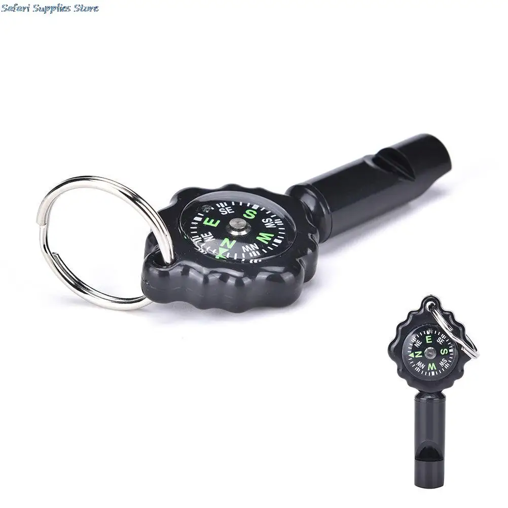 12 in 1 Whistle Keychain Compass for Outdoor Camping Hiking Useful Tools Black color Wholesale