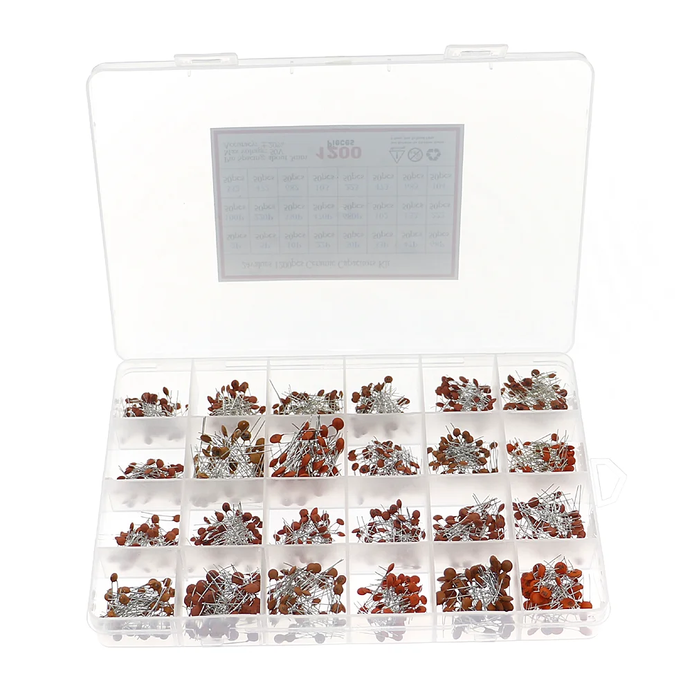 24Values Ceramic Capacitor Assortment Kit 2PF-0.1UF 50V Ceramic Capacitors Set 47PF 68PF 100PF 220PF Electronic Capacitor Pack