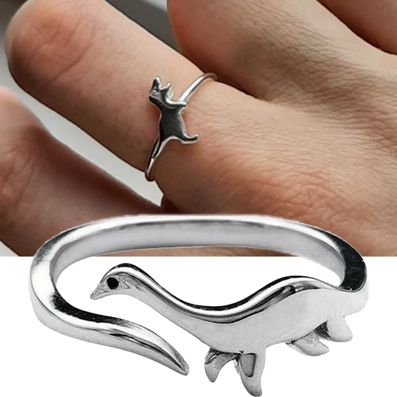 Silver Dinosaur Rings Punk Goth Dragon Stegosaurus Jewelry Children Boy Toy Cute Animal Open Adjustable Hip Hop Ring Kids Gift