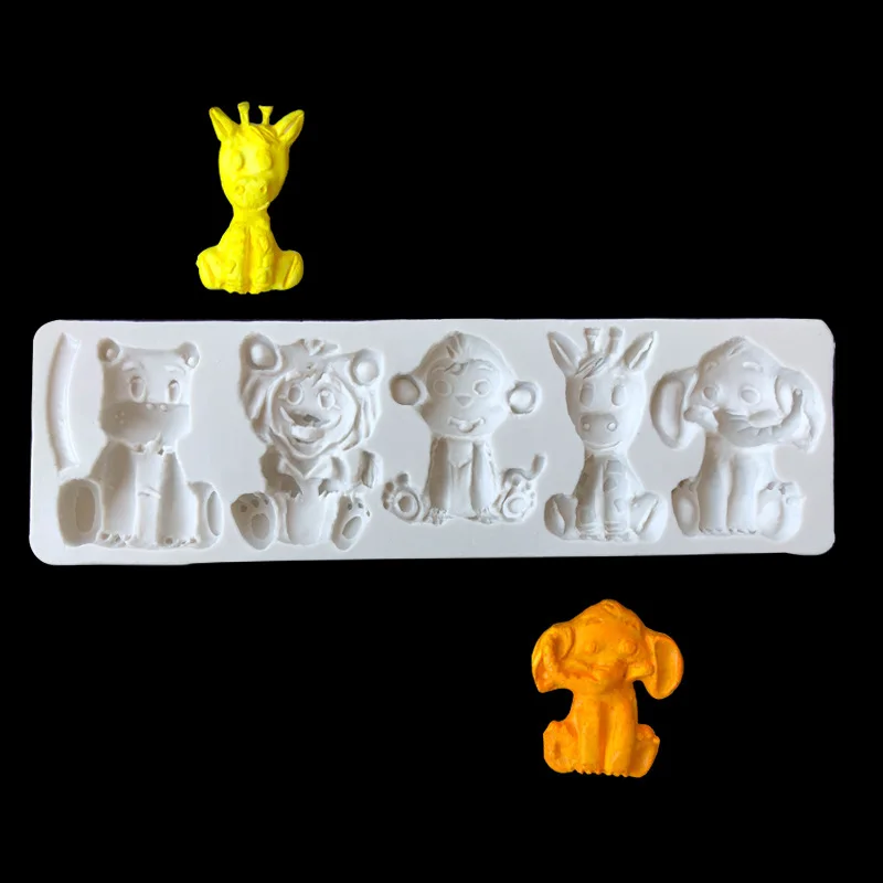 Animals Silicone Mold Elephant Lion Bear Giraffe Monkey Cupcake Topper Fondant Cake Decorating Tools Candy Clay Chocolate Mould