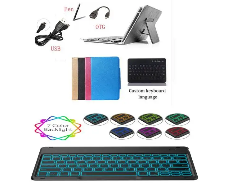 Keyboard For Apple Ipad 10.2 Inch 7 Colors Backlit Led Light Bluetooth Keyboard Cover for Ipad 10.2 Inch 2019 Tablet Case + Pen