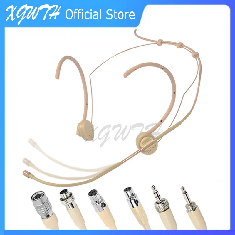 Foldable Dual Hook Head Wearing Headset Microphone Condenser Mic for Shure Sennheiser Wireless Body-Pack Transmitter 4Pin 3Pin