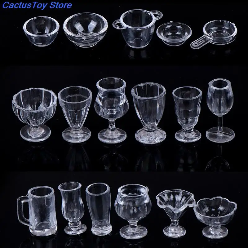17ピース/セット1:12ドールハウスドリンクカップ皿食器ミニチュアミニ透明diyふり再生キッチン玩具