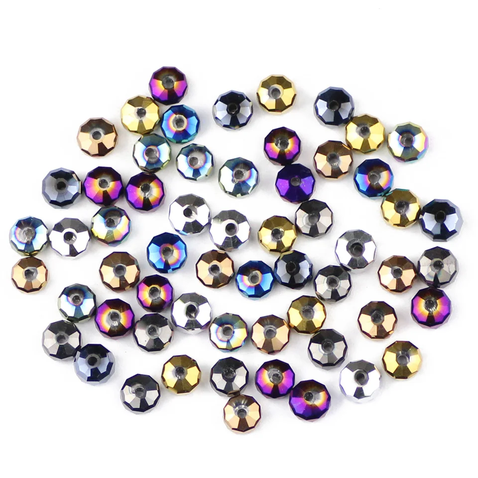 50pcs 8x6mm Wheels Shape Austrian Crystal Flat Round Plated Color Spacer Loose Beads For Jewelry Making DIY Bracelet Accessories