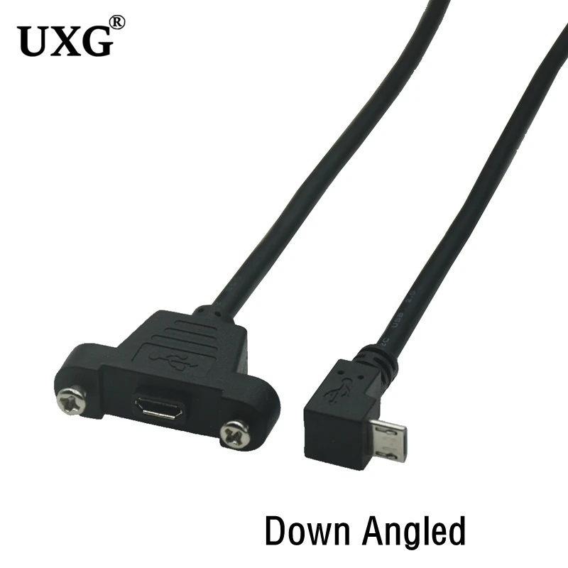 0.3m Micro USB 5pin 90 degrees UP Down Left Right Angled Male Connector to Female Extension Cable With screws Panel Mount Holes