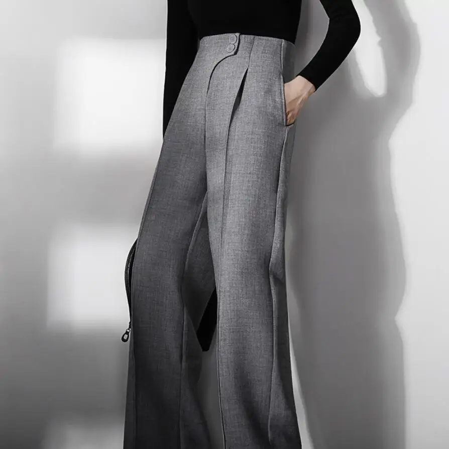 

Dark gray wide-leg pants women 2020 spring high waist was thin professional OL female fashion suit trousers r1046