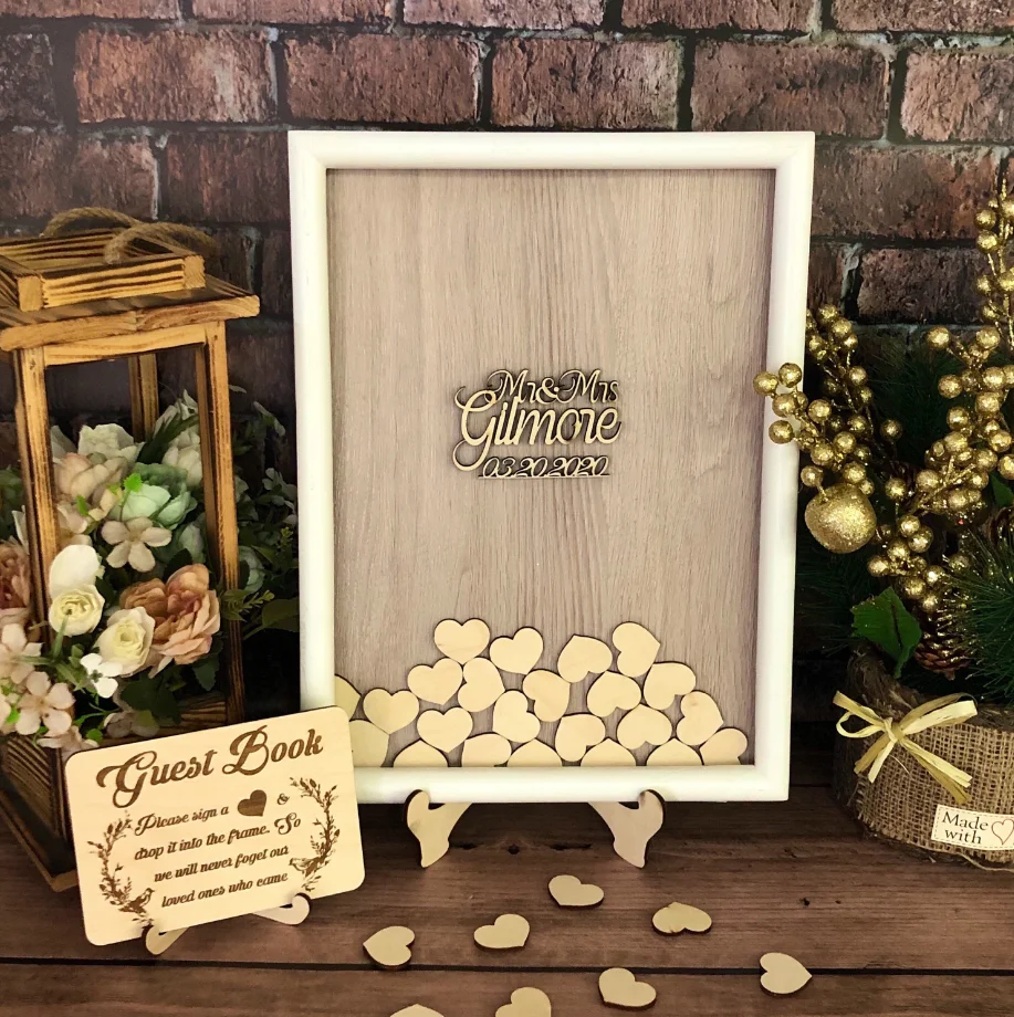 personalise White wedding wood guestbook alternative,Drop top box,Wooden guest book,customize Rustic guestbook,Signature frame