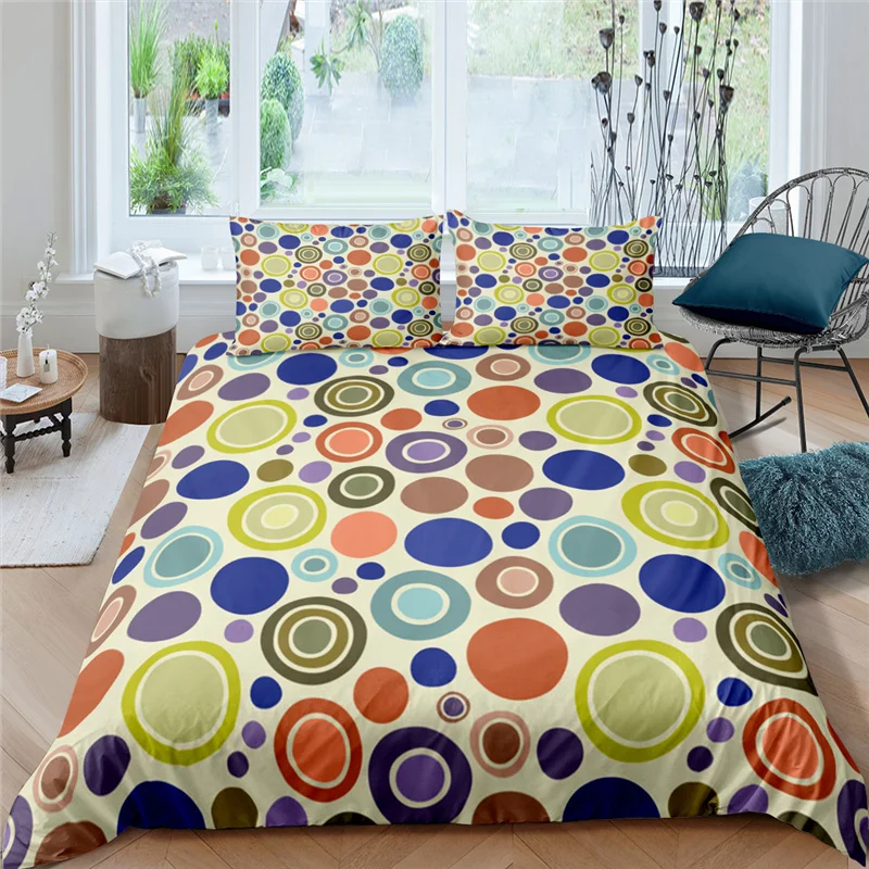 Luxury 3D Color Geometry Dots Print 2/3Pcs Kids Bedding Set Comfortable Duvet Cover Pillowcase Home Textile Queen and King Size