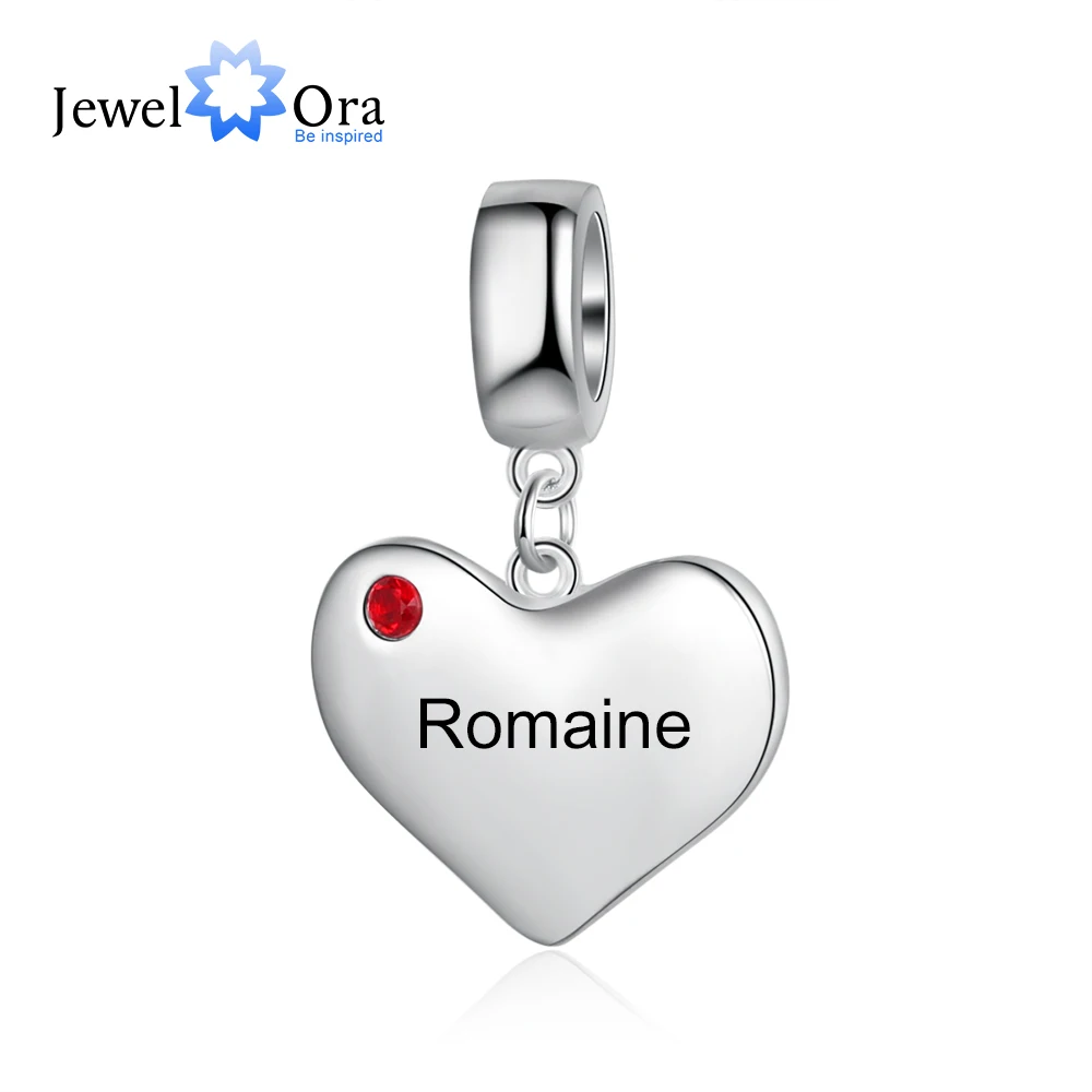 JewelOra Personalized Heart Charm Bead for Jewelry Making Custom Engrave Name DIY Jewelry Fit for Bracelets