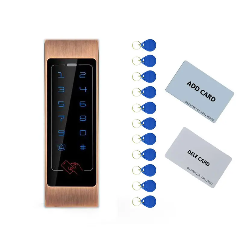 

Narrow Metal standalone access control Touch keypad 125K/ID can as Wg26 reader output 2pcs mother card 10pcs tags
