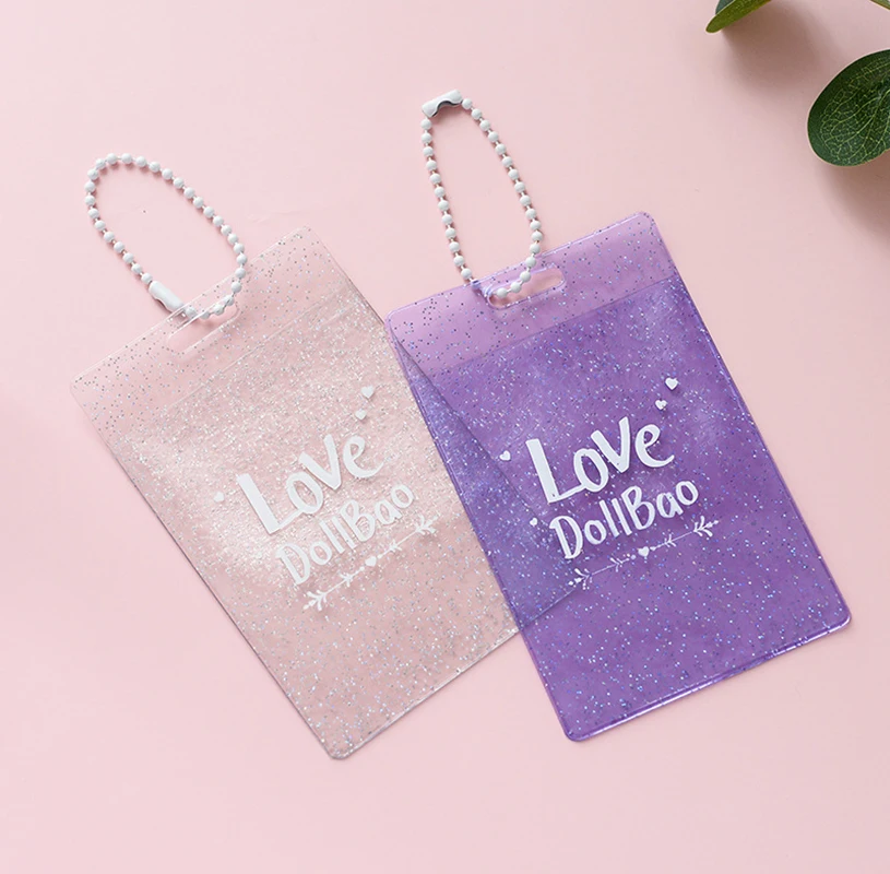 2 Pockets Glitter Photo Card Holder Pockets for Mini Photo Sticker & Name Card 3 Inch 6.35 x 9cm Photos with Key Chain