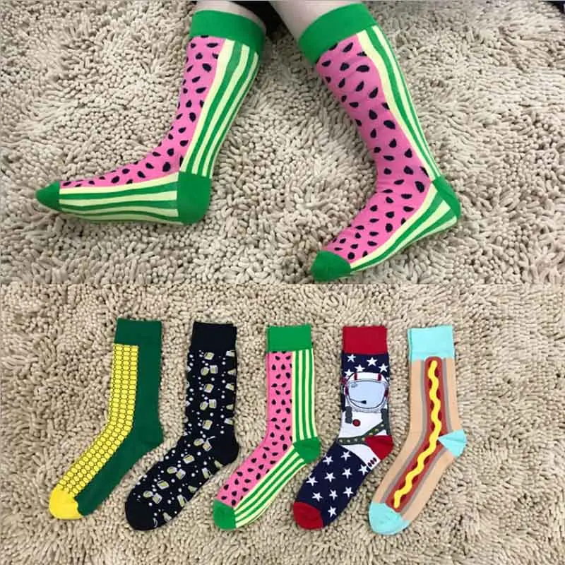 5 Pairs New Plus Spring Winter High Quality Cute Funny Male Long Socks With Inscriptions Print Gifts For Men Clothing Hot