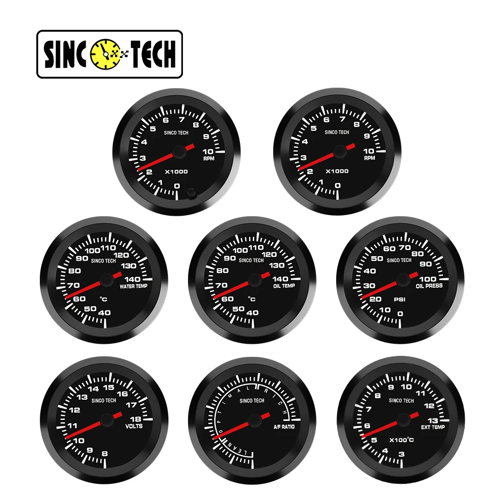 

SINCOTECH DO638 52mm Boost Tachometer Voltmeter Air-Fuel Ratio Water Temp Oil Temp Oil Press EGT Gauge Racing Meter Fit for 12V