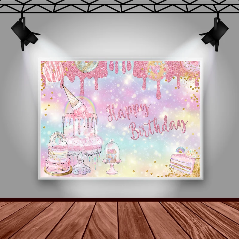 Mocsicka Sinh Nhật Nền Chụp Ảnh Bánh Kem Donut Trang Trí Đạo Cụ Chúc Mừng Sinh Nhật Hình Phông Nền Biểu Ngữ