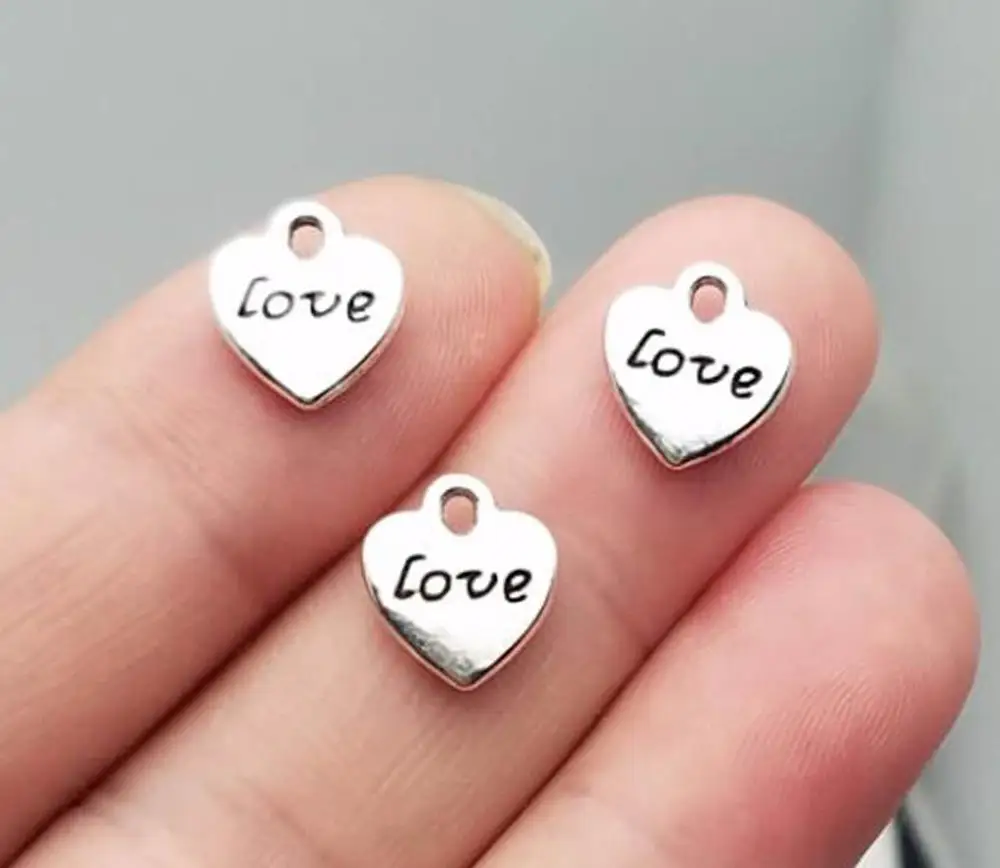 50pcs/lot--10x12mm, Antique silver plated  love heart charms,DIY supplies,Jewelry accessories