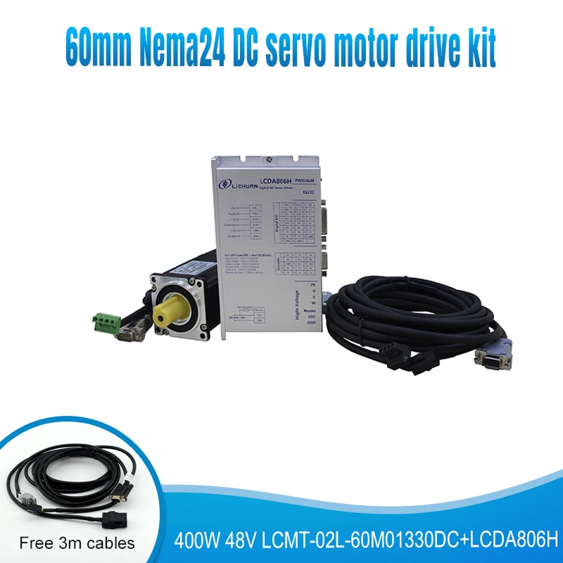 Nema24 60mm 48V 400W 7.5A 1.27N.M 3000rpm 2500 Line DC Servo Motor 60ST-01330DC With DC Servo Driver CNC Kit