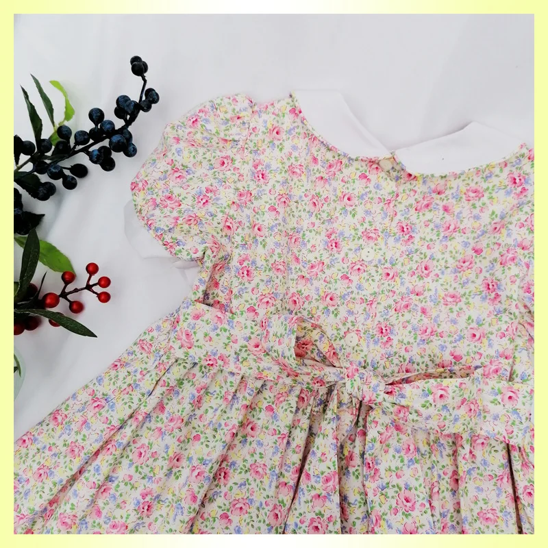 2024 baby girls smocked dresses summer little girl princess floral dress vintage elegant dress for young girl 3 4 5 6 7 years